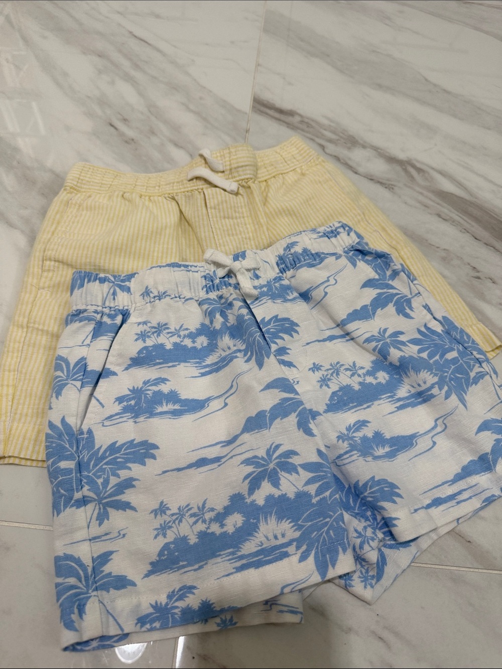 Janie and Jack Blue Tropical Print & Pale Yellow Striped Shorts